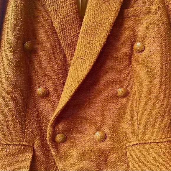 L'agence Kenzie Double-Breasted Tweed Blazer - Dark Caramel - Size 10 - Picture 8 of 14